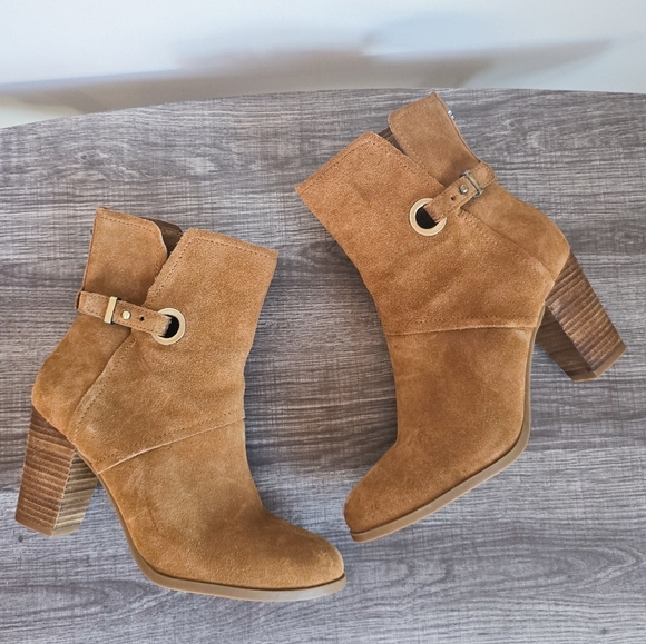 Koolaburra by UGG Samiah Chestnut Brown Suede Leather Heeled Bootie Boot SZ 8 - Picture 13 of 13